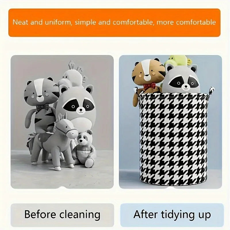 Foldable Checkered Storage Basket Black White Durable Fabric Laundry