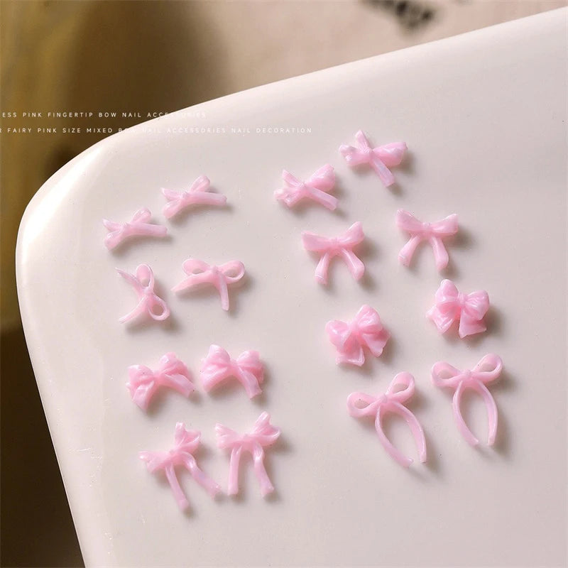50pcs Sweet Pink Bowknot 3D Nail Art Decorations Mini Resin Ribbon Nail Rhinestones Charms Nail Accessories Manicure DIY Zpaxo