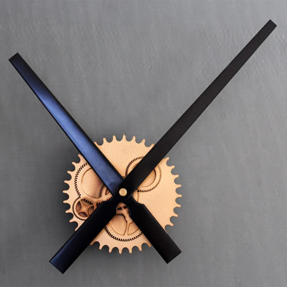 Retro Wood Gear Wall Clock Golden Big Pointer Silent Design Living