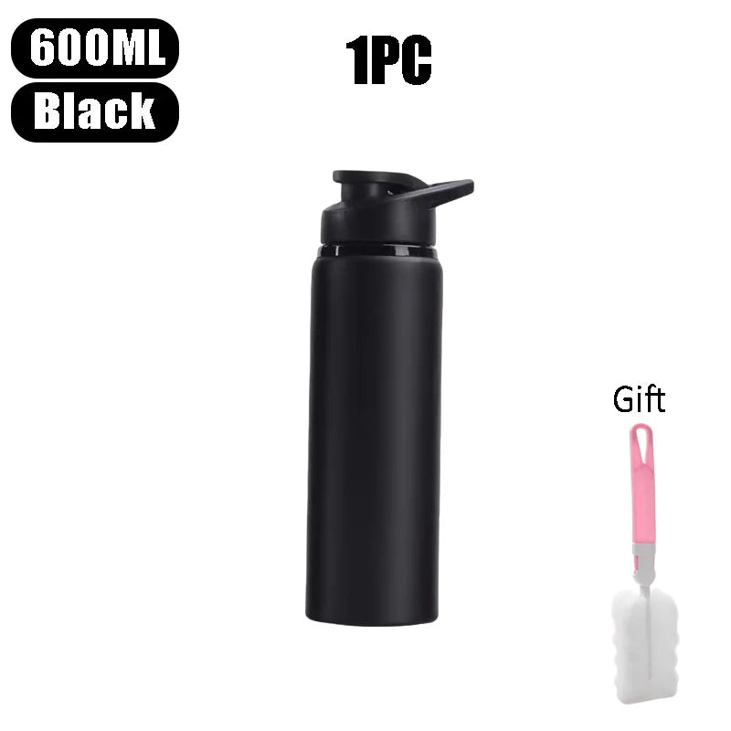 Large Capacity Stainless Steel Sports Water Bottle Outdoors Camping Zpaxo Black-1PC 600ml