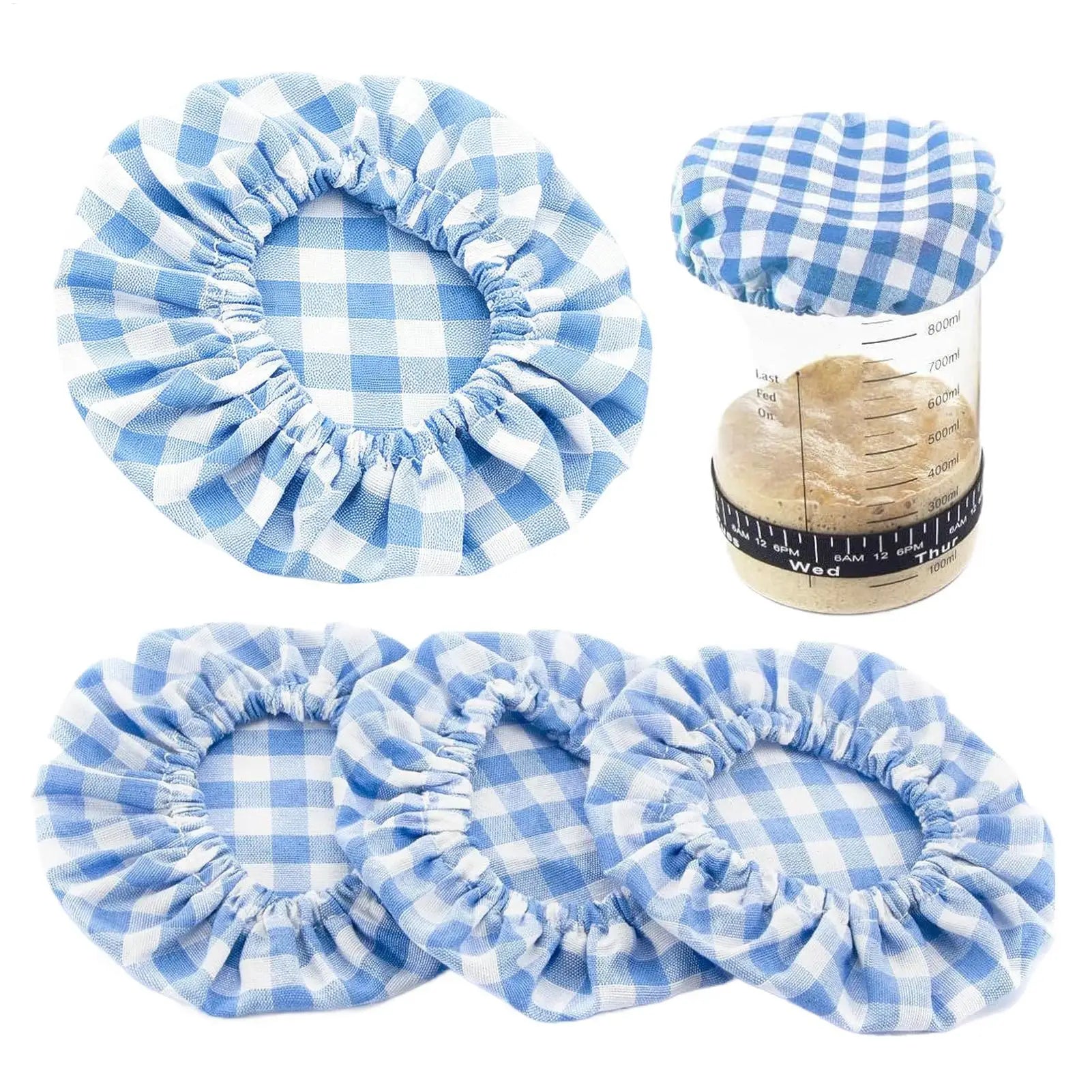 Sourdough Jar Covers Reusable Breathable Elastic Cloth Lids Plaid