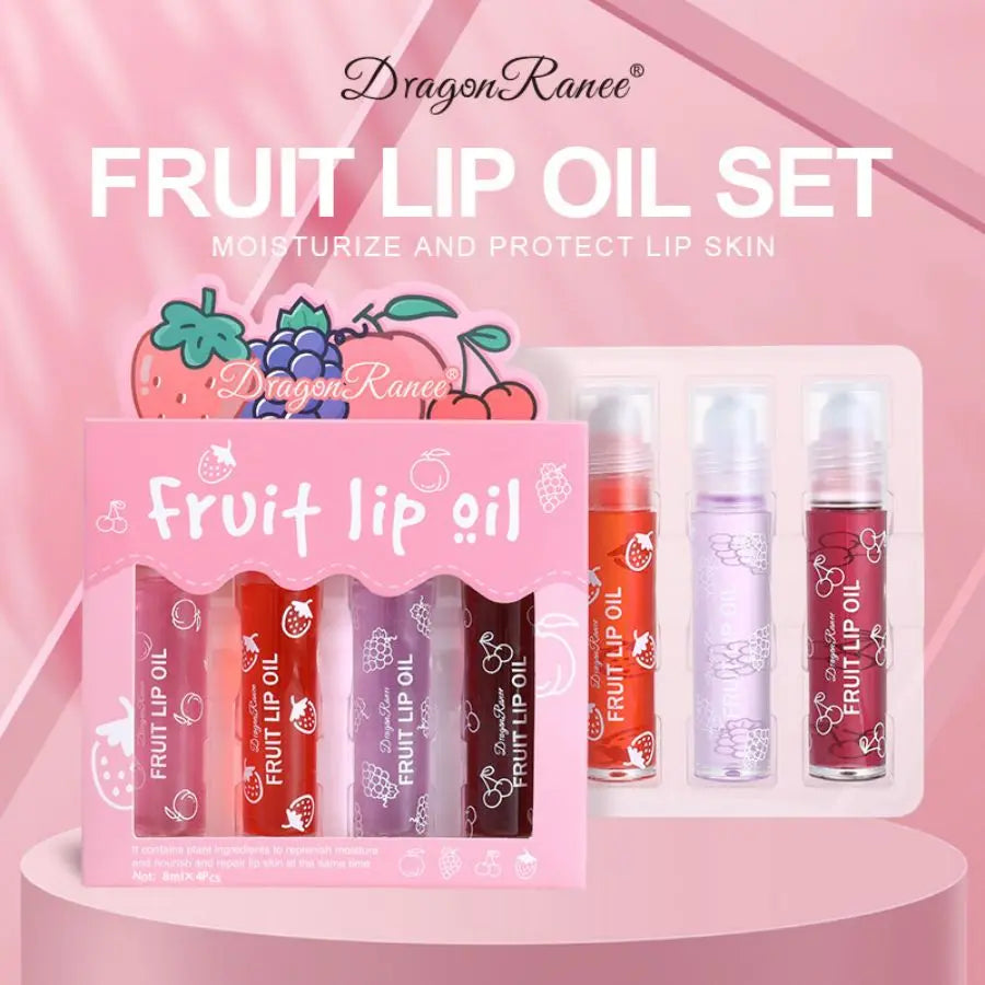 Rolling Bead Lip Oil Set of Four Moisturizing Lotion, Hydrating Roller Ball Mouth Oil, Anti-Drying, Colorless and Transparent Zpaxo