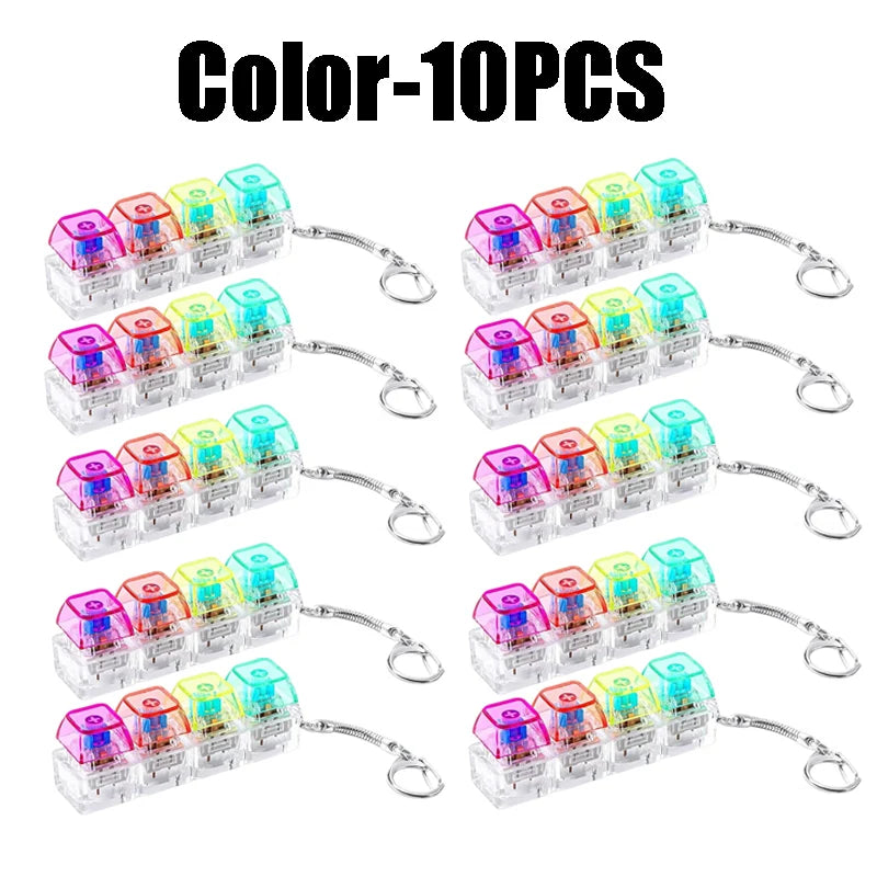 LED Light-up Keyboard Keychain Clickable Buttons Stress Relief Fidget Zpaxo Color-10PCS
