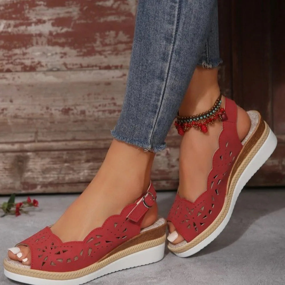 Large Size 43 Women New Flat Casual Open Toe Beach Sandals 2024 Women's Low Heel Shoes Wedges Woman Summer Footwear Red Zpaxo wine red 37