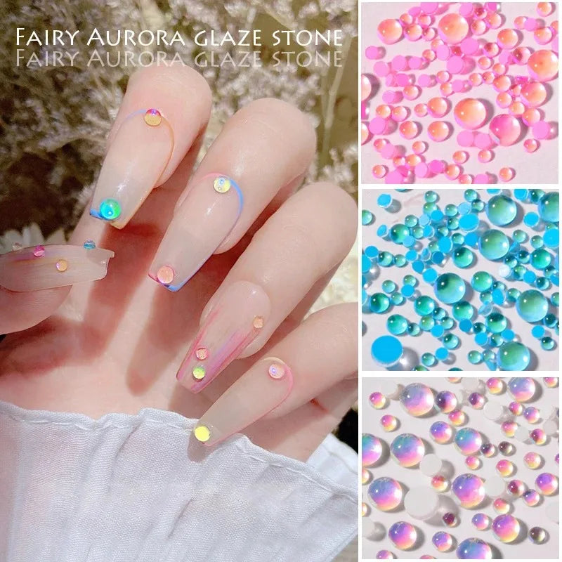 Candy Mermaid Round Clear Glass Crystal Bead Hemispherical 3D Nail Zpaxo