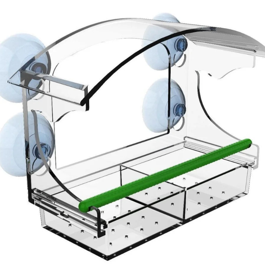 Acrylic Window Bird Feeder Clear House Suction Cups Removable Tray