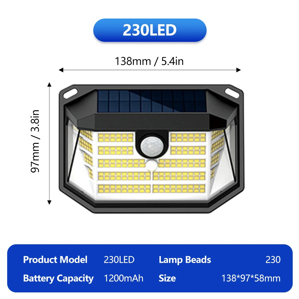 Outdoor Solar Motion Sensor Lights 468/528 LED Waterproof Solar Security Wall Lights for Garden Patio Pool Yard Fence Driveway Zpaxo 230LED 1PC