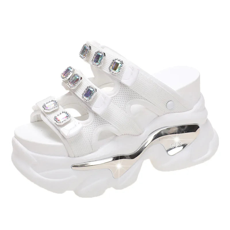 European Rhinestone Buckle Thick Bottom Higher Slope Heel Sponge Cake Zpaxo