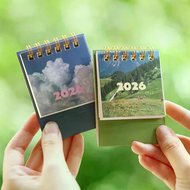 2026 Landscape Mini Desk Calendar Creative Coil Calendar Planner Desktop Ornament Decoration Office Stationery Zpaxo