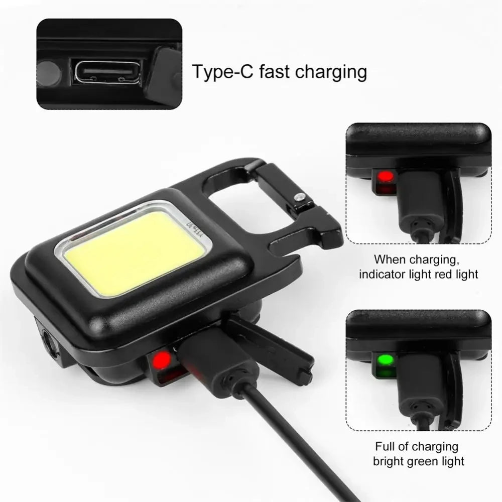 Mini COB LED Keychain Flashlight – USB Rechargeable, 800 Lm
