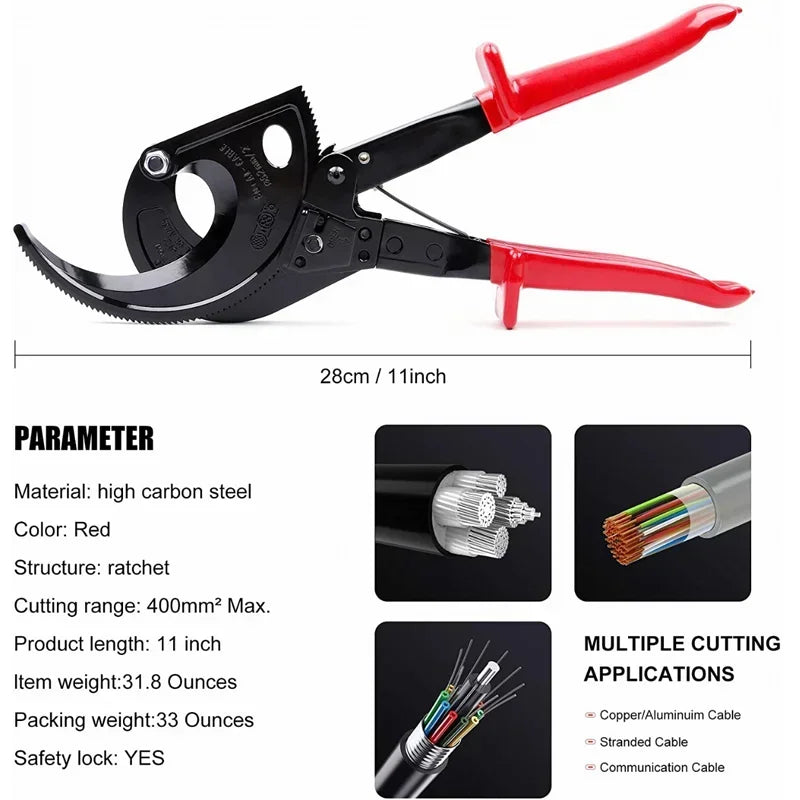 Cable Cutter Heavy Duty Aluminum Copper Ratchet Wire Up 400mm HS-520A