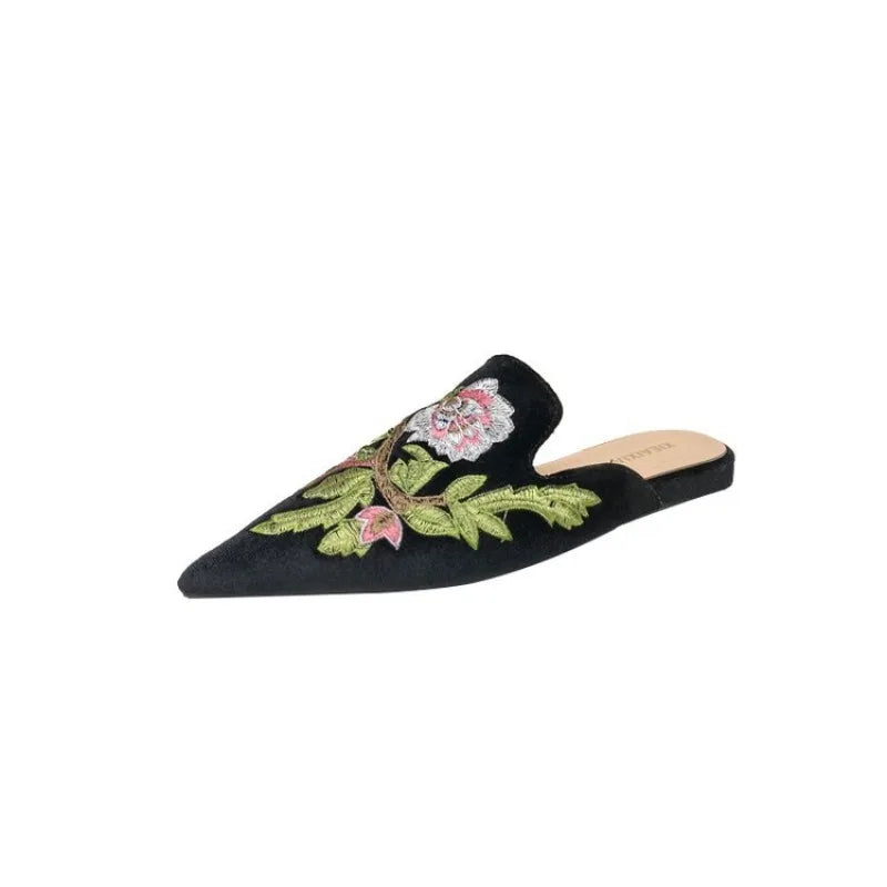 2025 Summer New Vintage Baotou Slippers Women's Outer Wear Flat Embroidered Pointed Toe 1 Slip-on Shoes Guofeng Women's Shoes Zpaxo