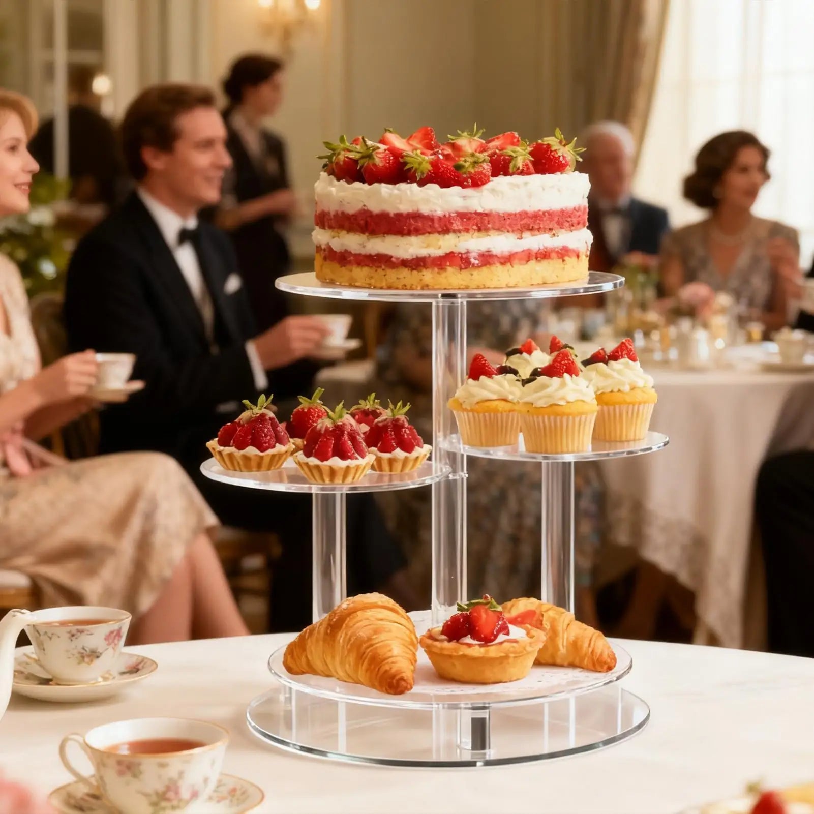 Cupcake Stand Acrylic 4-Tier Round Serving Cup Cake Stand Dessert Display for Cookie Snack Food Pastry Candy Wedding Birthday Zpaxo
