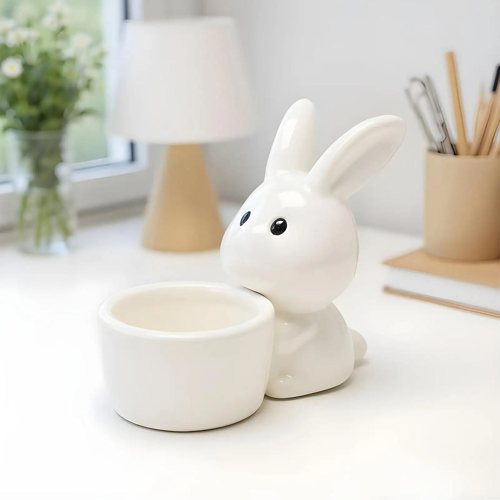 Bunny Candleholder White Cute Easter Egg Stand Decor Banquet