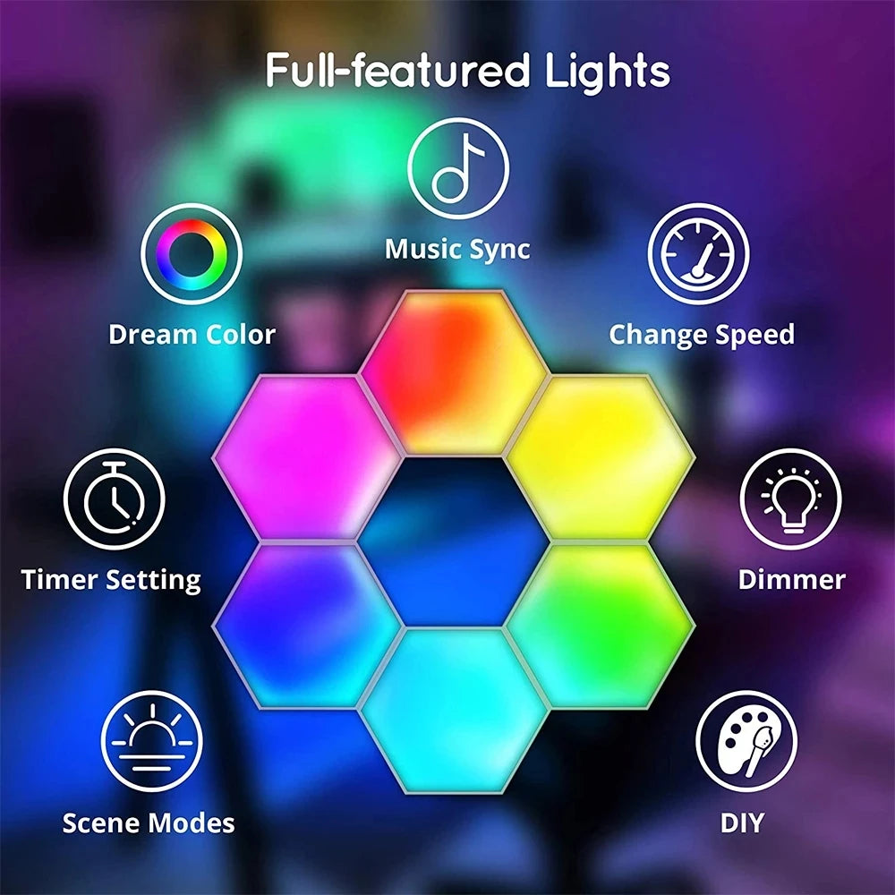 Smart LED RGB Wall Lamp Hexagonal Quantum Night Light APP Bluetooth Zpaxo