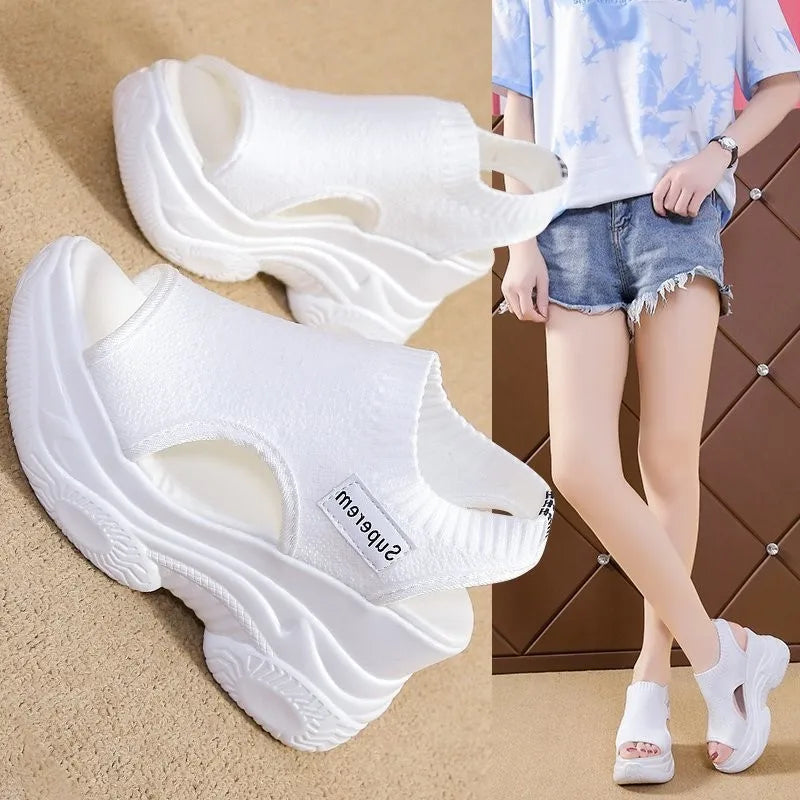 Women's Sandals 2022 Summer Wedge Heel Elastic Cloth Cover Foot Zpaxo