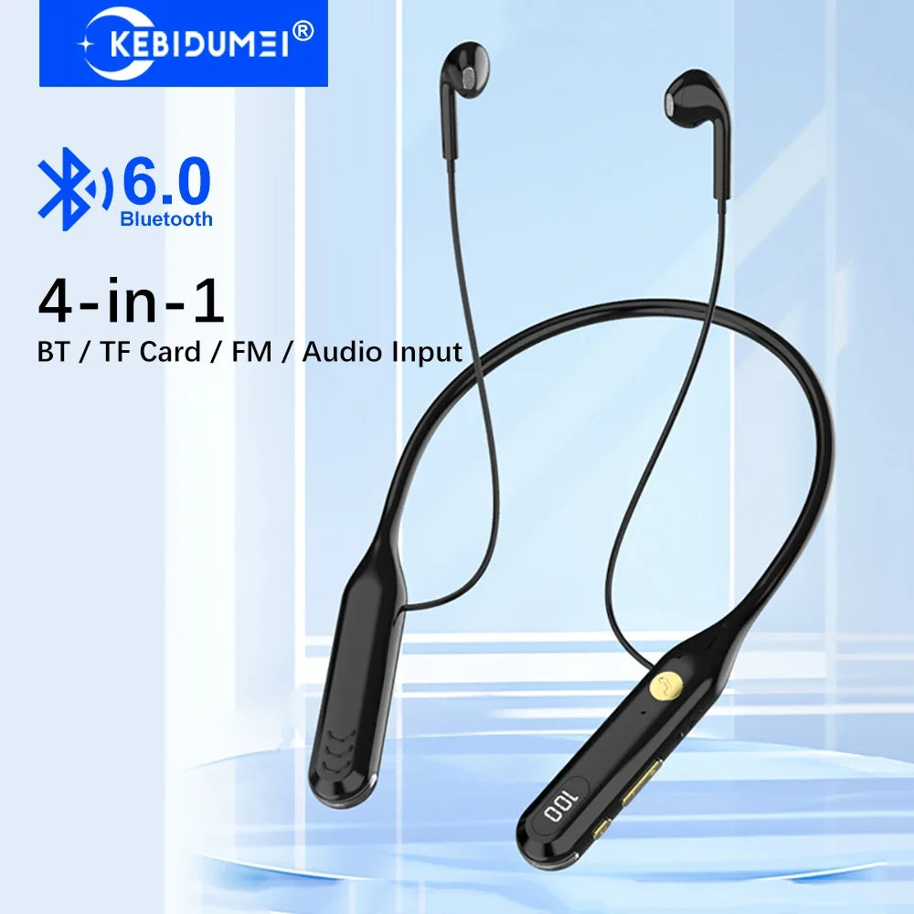 KEBIDUMEI 4-in-1 Neckband Bluetooth 6 0 Earphones ENC Noise Reduction