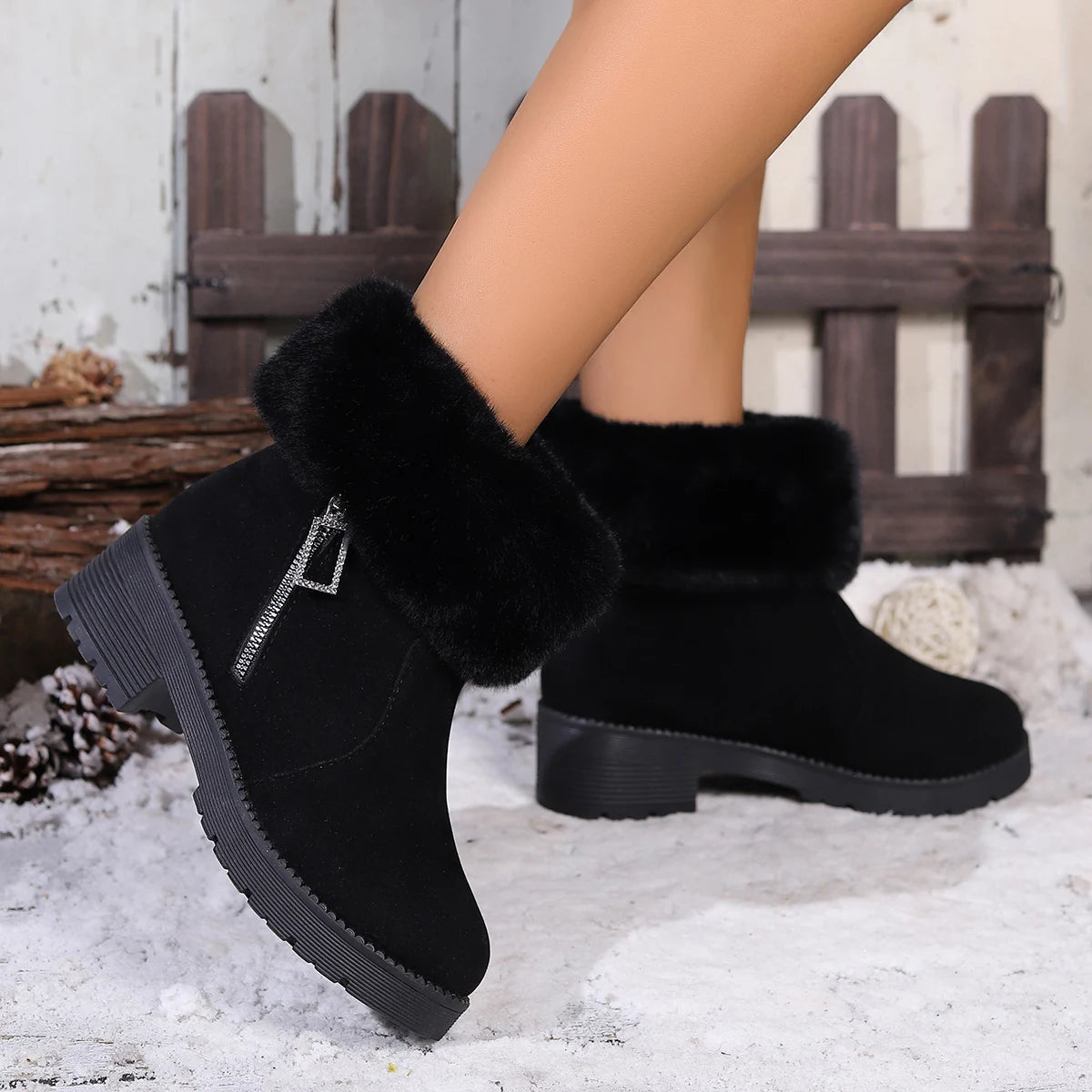 2025 New Women Ankle Boots Winter Keep Warm Snow Boots Women Fur Comfort Platform Cotton Shoes for Women Outdoor Designer Shoes Zpaxo