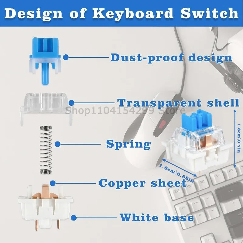 20-100pcs Mechanical Keyboard Switches Blue Switch Customizable Hot-Swappable 3 Pins Cross Stem for Mechanical Keyboard Zpaxo