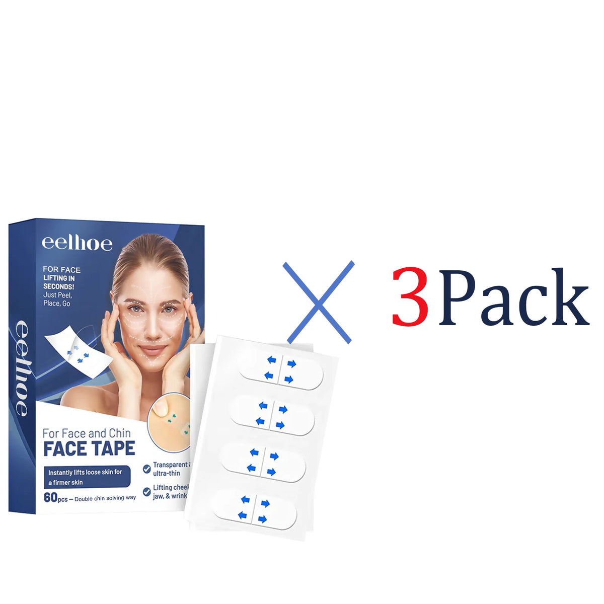 60 Pcs Face Lifting Strips V Shape Lift for Jawline Instant Face Tightening Patches to Reduce Double Chin Anti Sagging Collagen Zpaxo 3 Pack