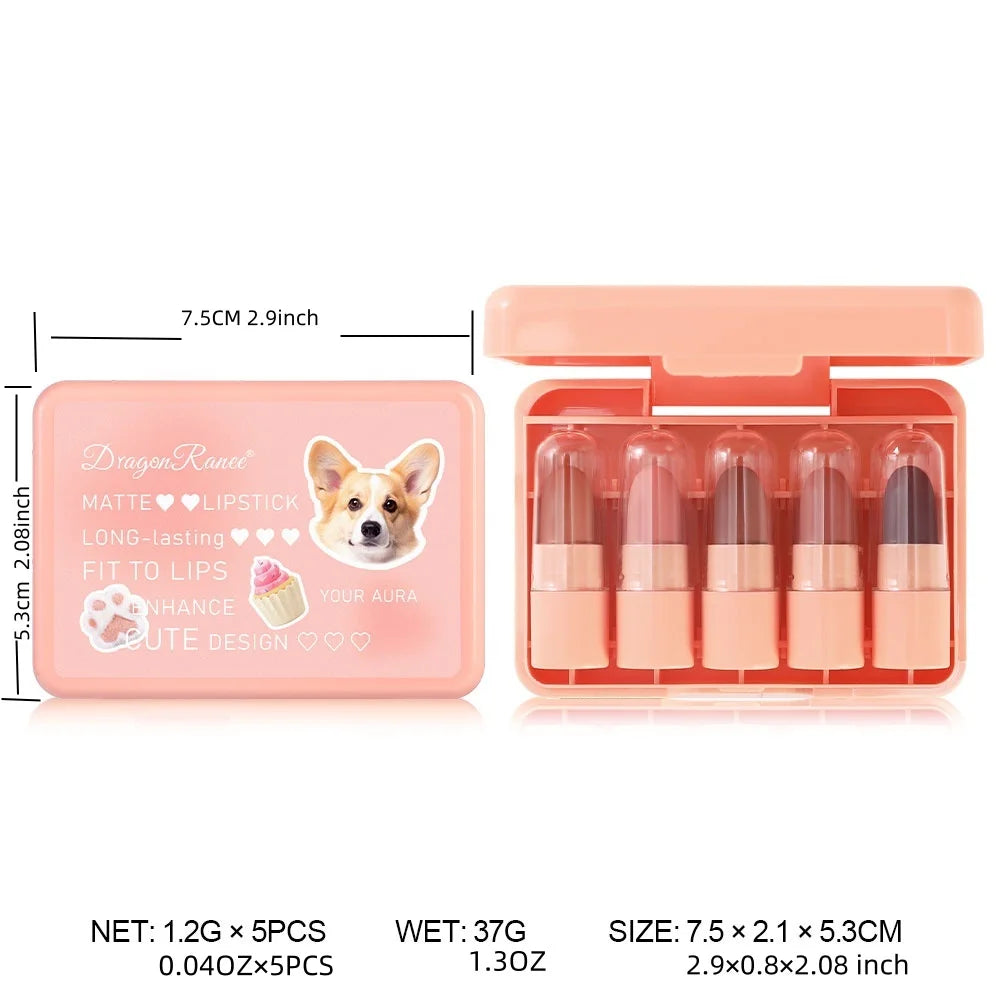 Five Lipstick Set, Matte, Versatile, Waterproof Lip Gloss, Long-Lasting Whitening, Complexion-Enhancing Lip Mud, Non-Fading, Non Zpaxo