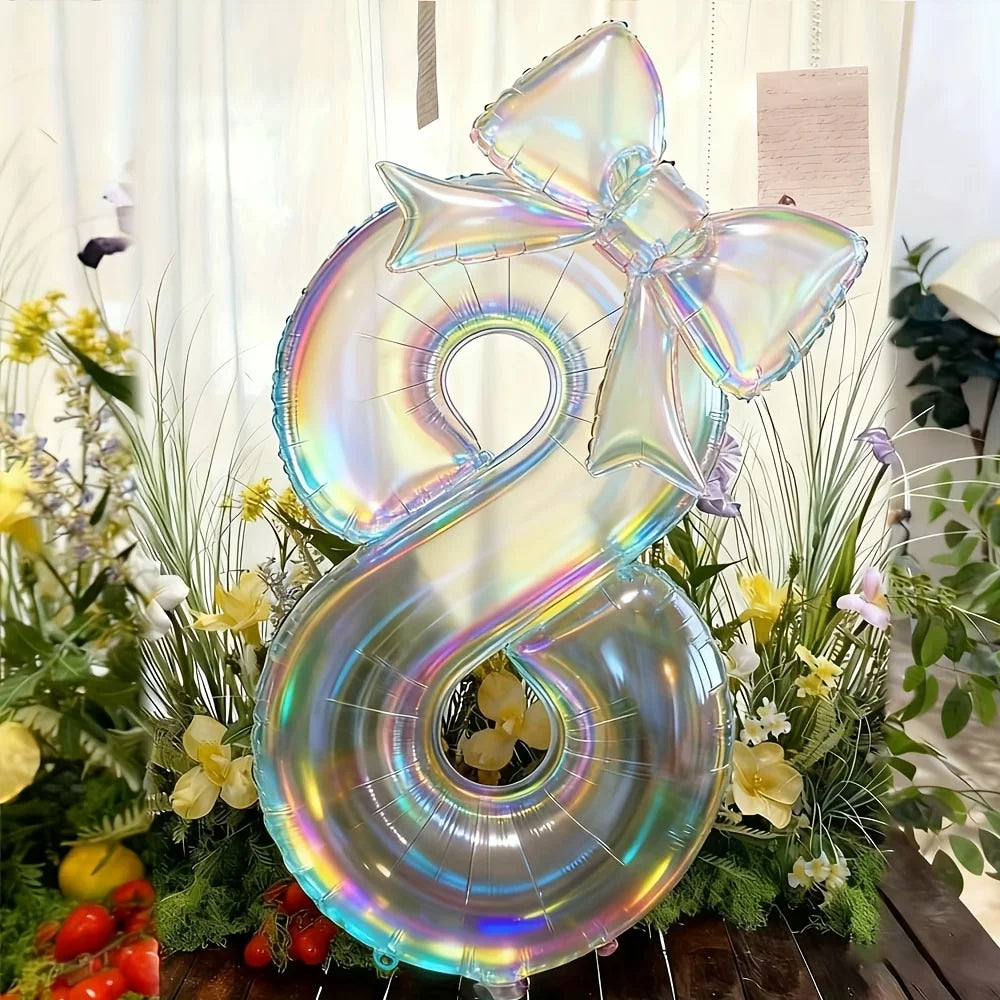 Number 0-9 Foil Balloons Large Iridescent Transparent 24-inch Bow Zpaxo 8 40inch