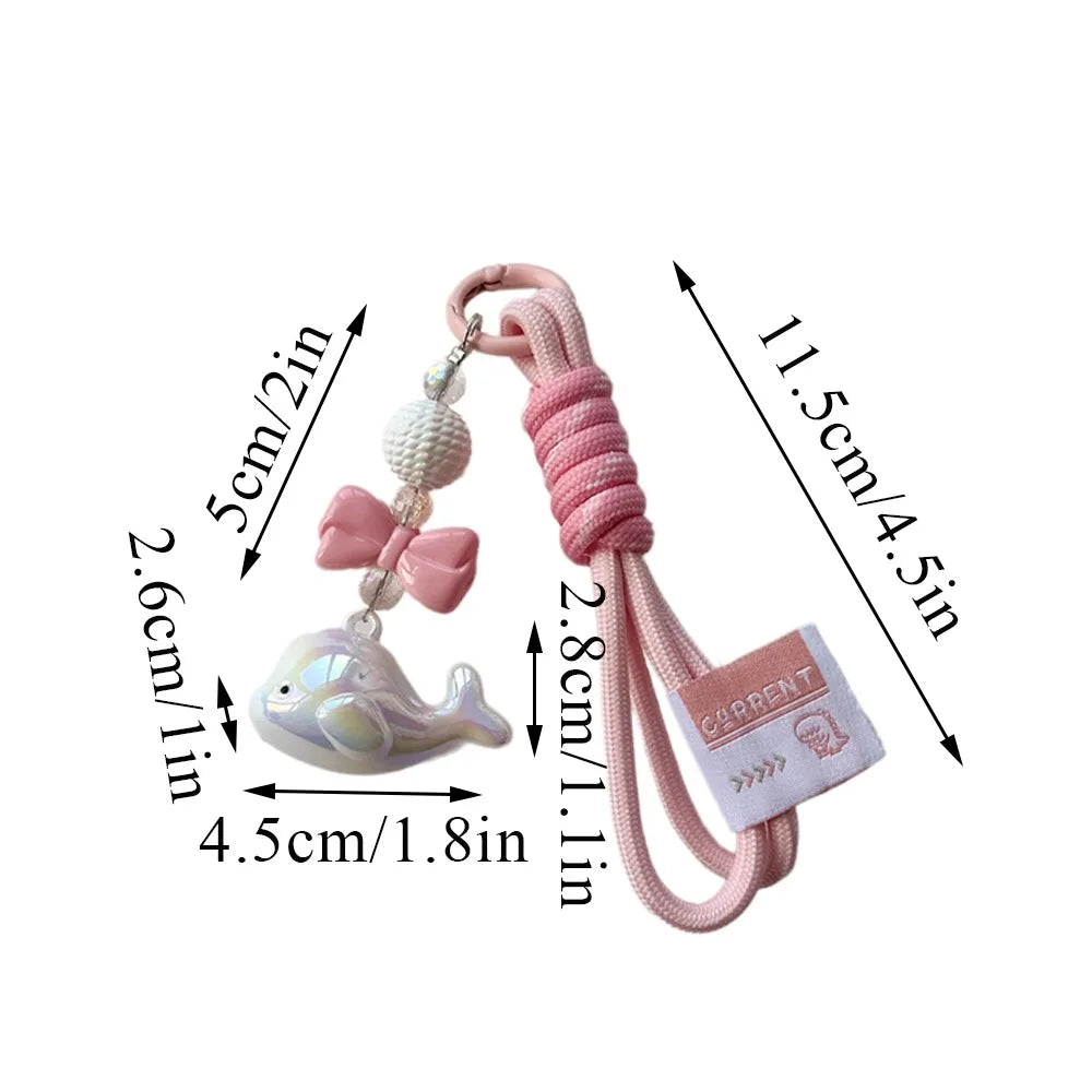 Creative Cartoon Whale Keychain Acrylic Backpack Hanging Woven Rope Pendant Earphone Case Decoration Ornaments Car Key Ring Toys Zpaxo