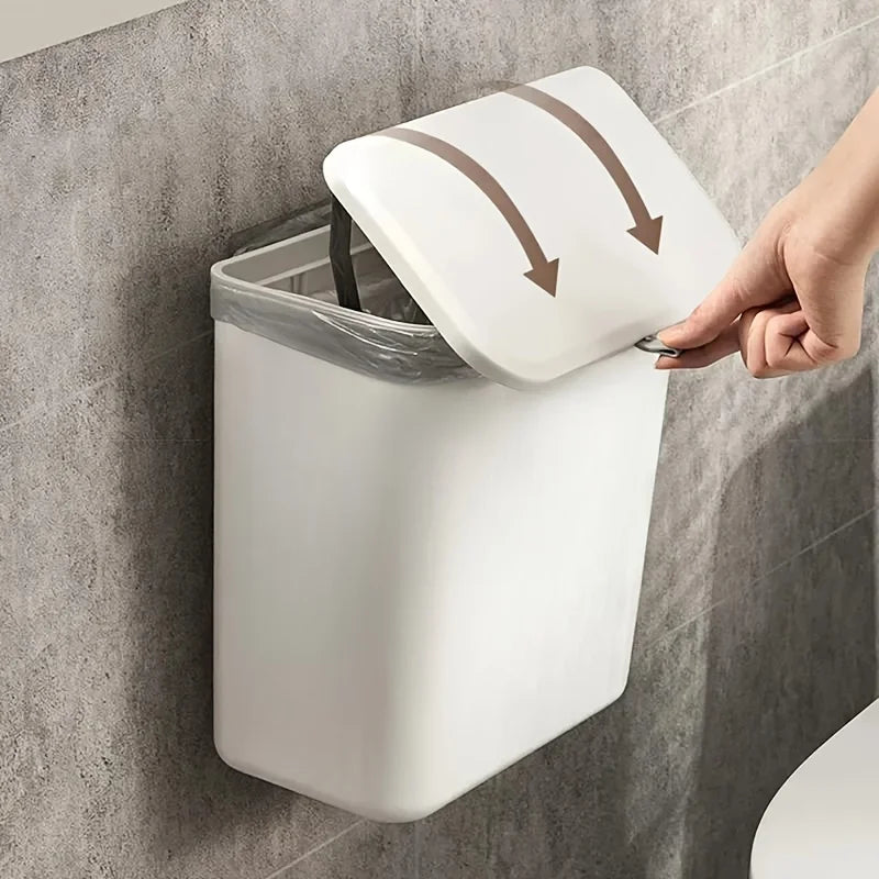 Effortless Cleanup Space-Saving White Wall-Mounted Trash Bin for Kitchen - Durable Plastic, Multi-Functional Garbage Storage Zpaxo