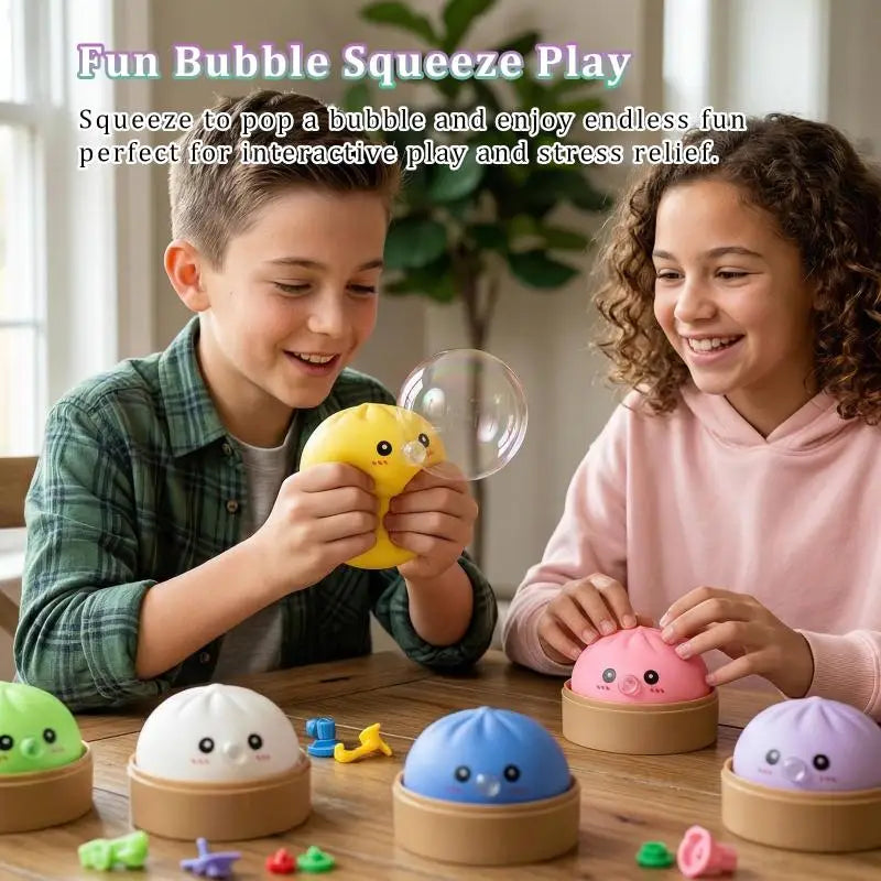 Bubble-Blowing Bun Squeeze Fidget Toy | Cute Dumpling Squish