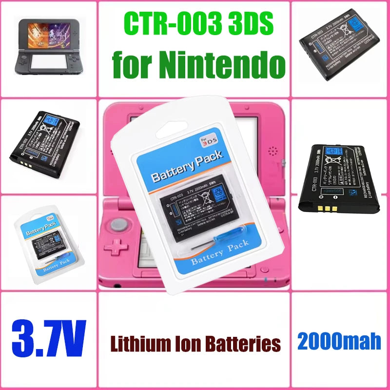 CTR-003 3DS Battery CTR003 2000mAh 3.7V Lithium Ion Batteries for Nintendo 3DS/2DS Game Console N3DS CTR 003 Rechargeable Cell Zpaxo