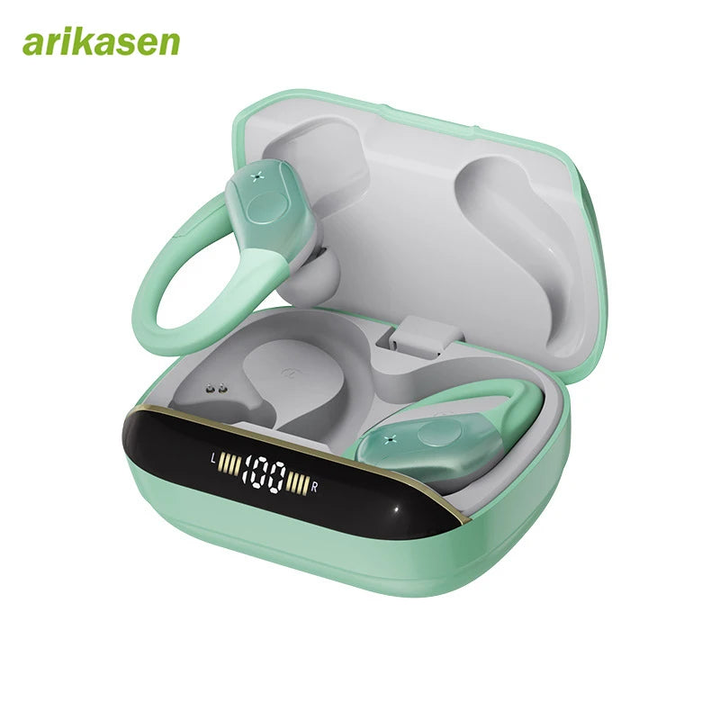 TWS Bluetooth V5 4 Headphones Wireless IPX7 Waterproof LED Digital Zpaxo green
