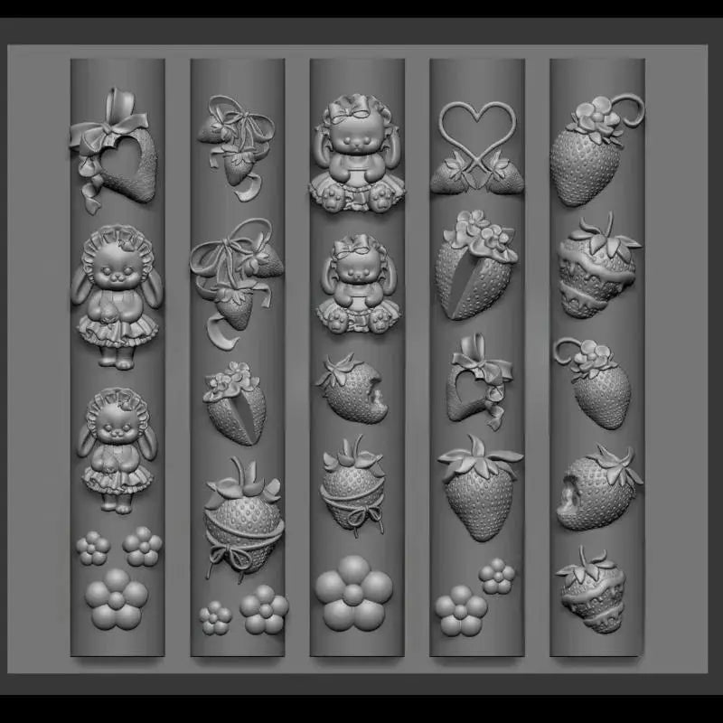 3D Silicone Mold Nail Art Design Relief Bow Strawberry Baroque Zpaxo A10