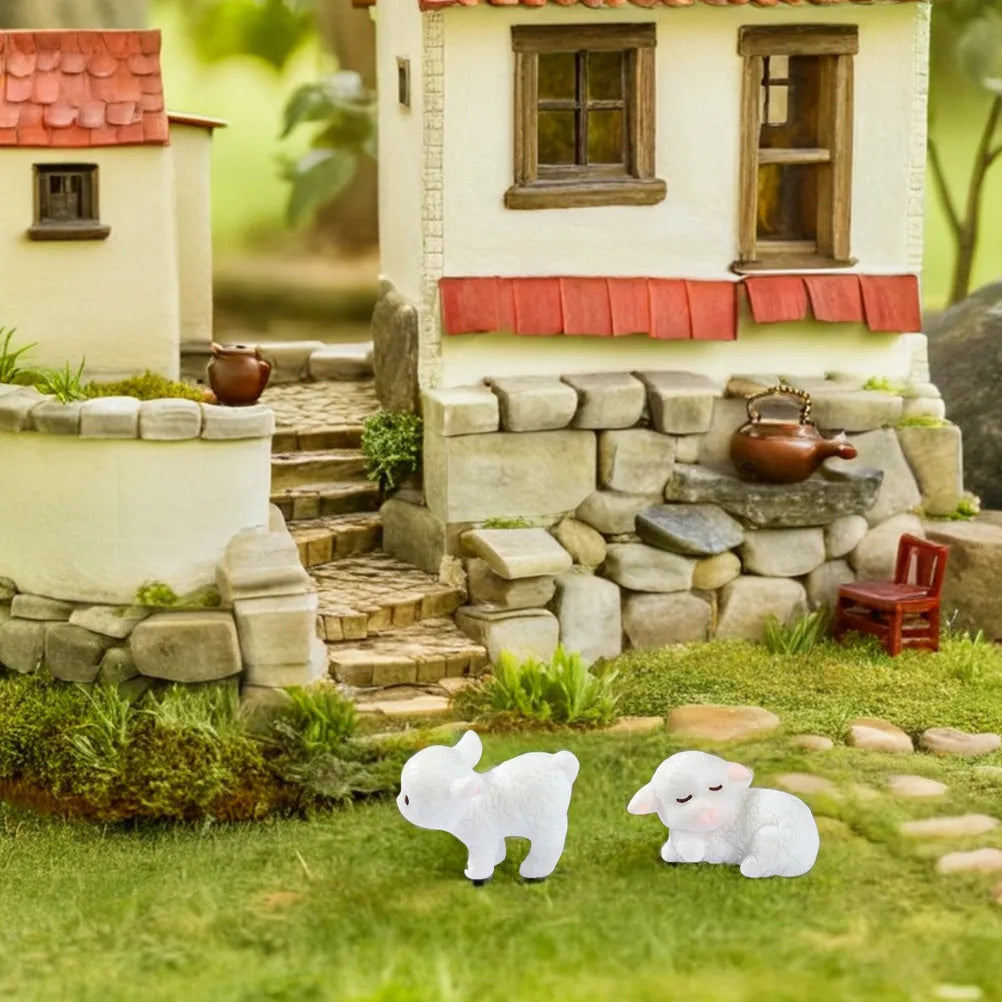 Tiny Resin Lamb Figurines Creative Home Office Decor Small Space