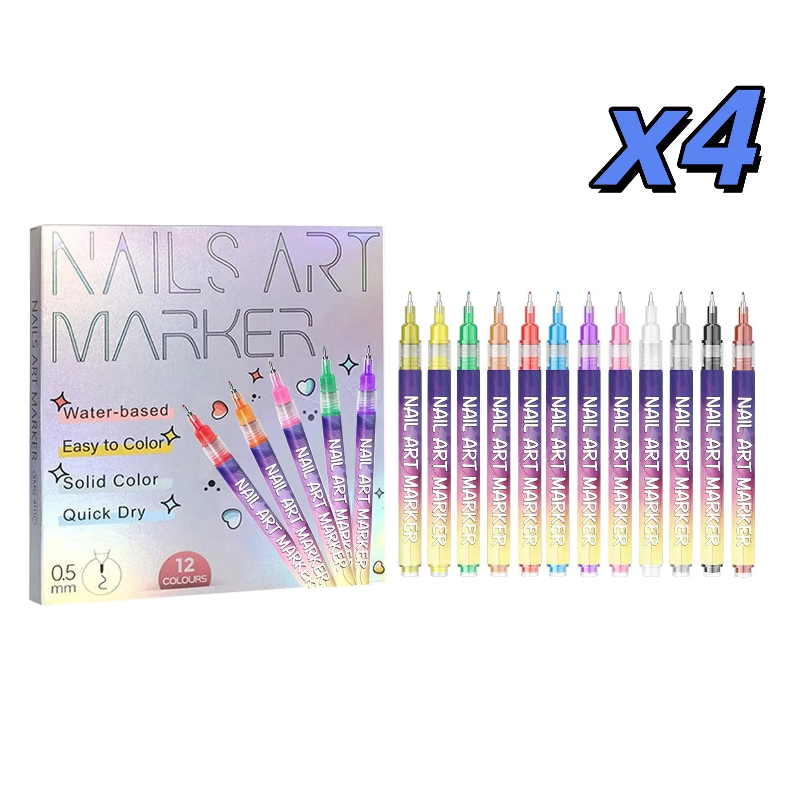 12-Color Nail Art Marker Pen Set | 0.5mm Ultra Fine DIY Manicure Nail Art Pen Set Zpaxo 12pieces X 4 boxed