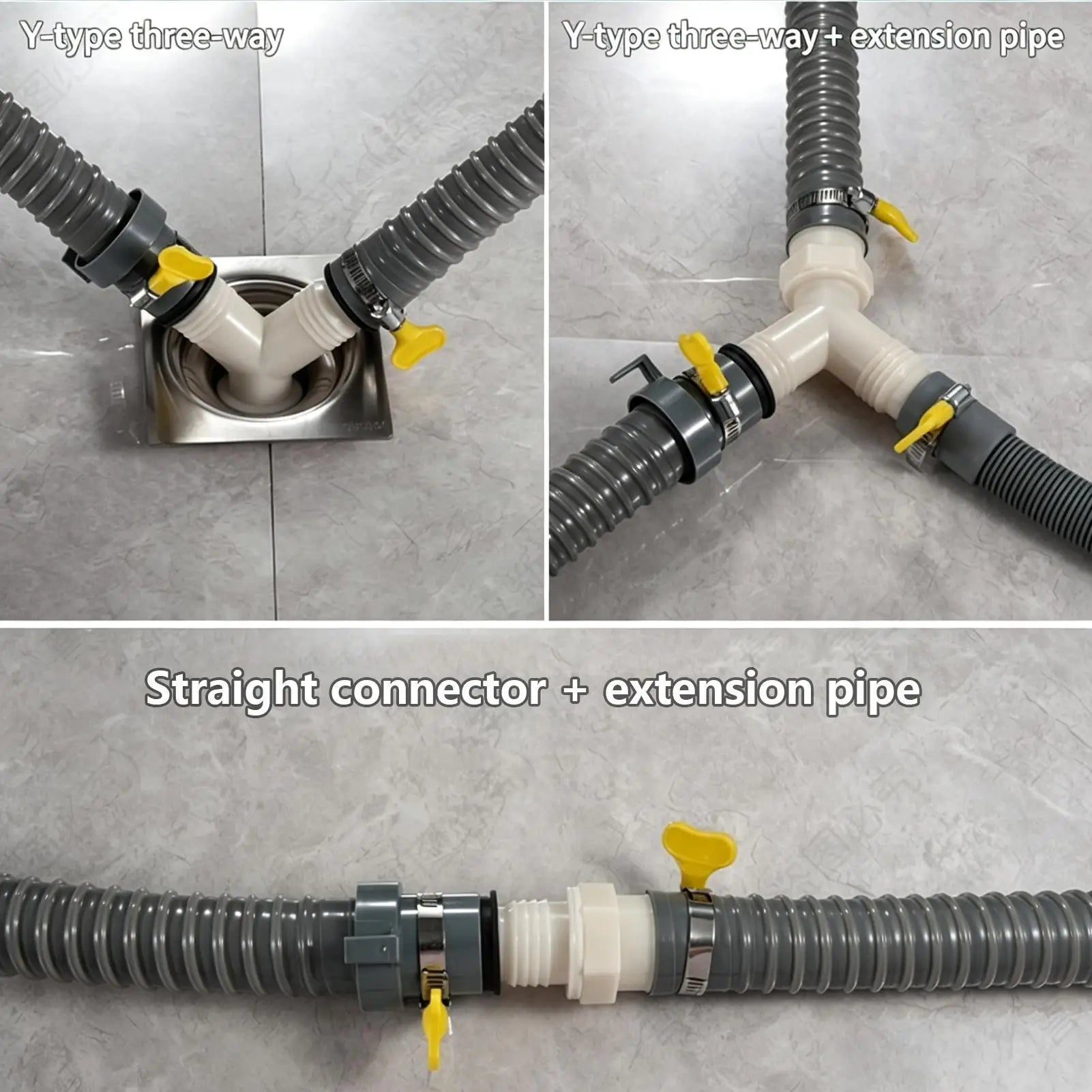 Drain Hose Splitter Y Shape 3-Way Connector 20- Extension Leak-proof
