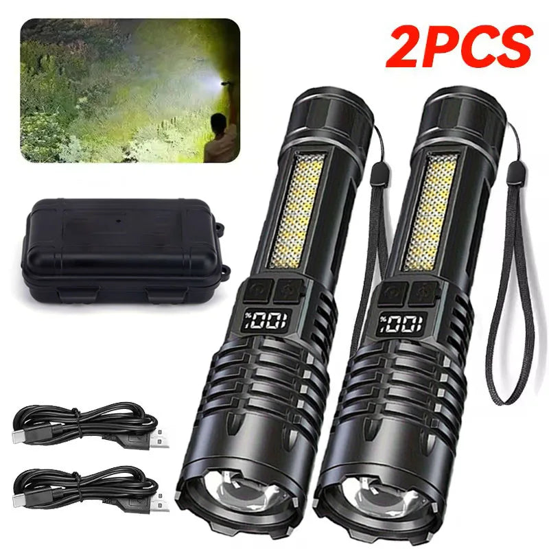 Mikenoon Rechargeable LED Flashlight – COB Side Light & Zoom LED Flashlight Torch Zpaxo 2PCS With Box