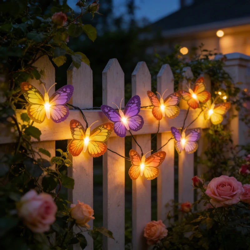 Solar-powered Butterfly String Lights Realistic Outdoor Garden