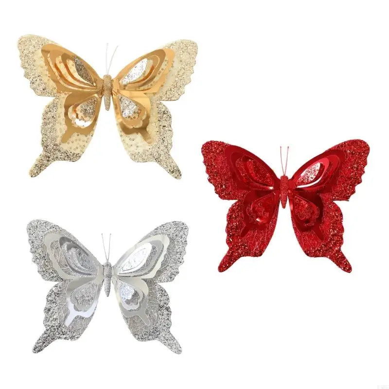 Plastic Butterfly Holiday Ornament Shimmery Sequins Christmas