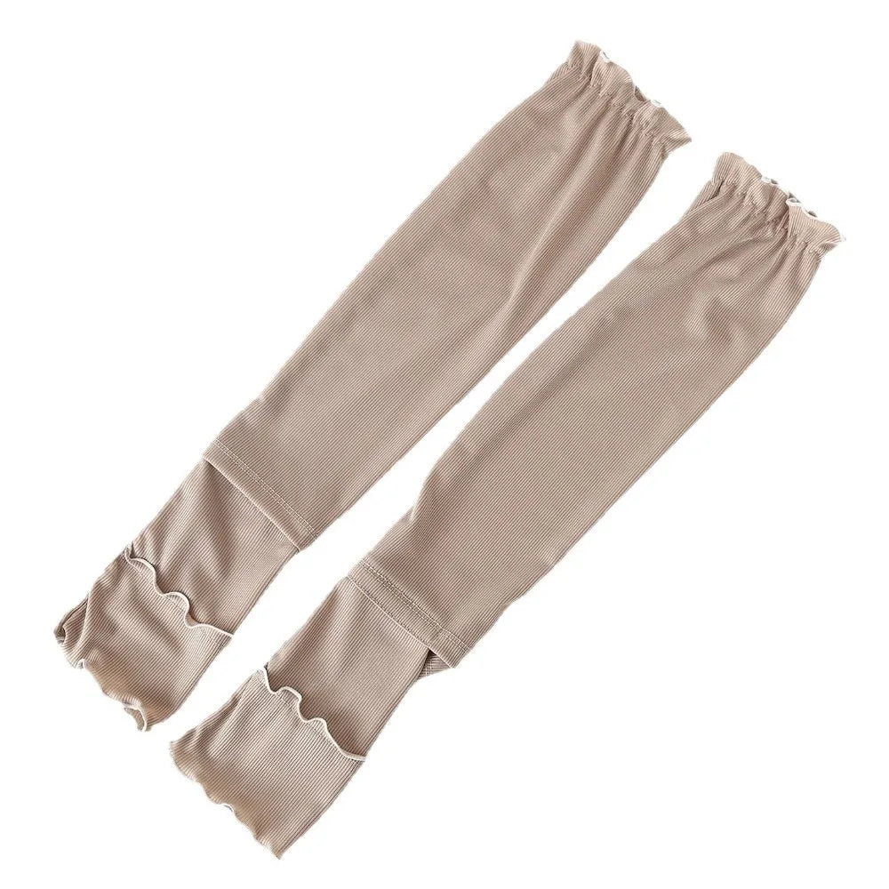 Fashion Ruffles Arm Sleeves Breathable Solid Color Cooling Arm Cover UV Protection Large Size Sunscreen Sleeves Outdoor Sports Zpaxo