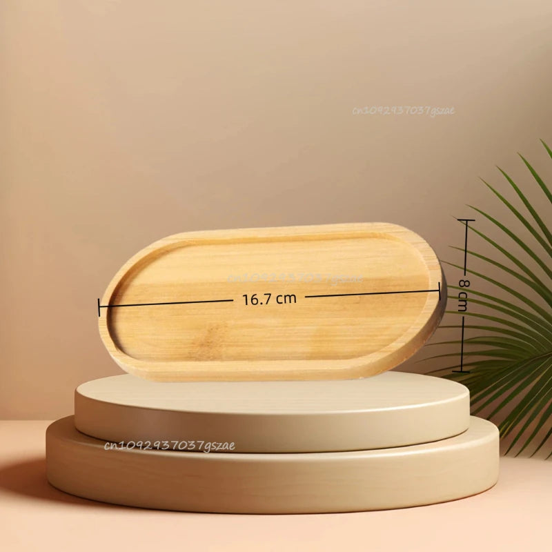 Simple Style Home Decoration Succulents Bonsai Holder Round Square Flowerpot Base Rectangle Bamboo Wood Tray Zpaxo Oval 16.7cm