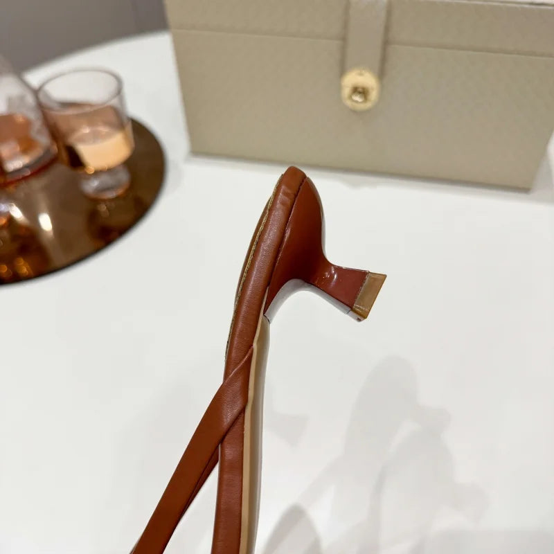 Fashion Round Toe Ladies Thin Heel Slippers Flip Flops Sandals Shoes Shallow Women Medium Heels Slippers Female Slides Pumps Zpaxo