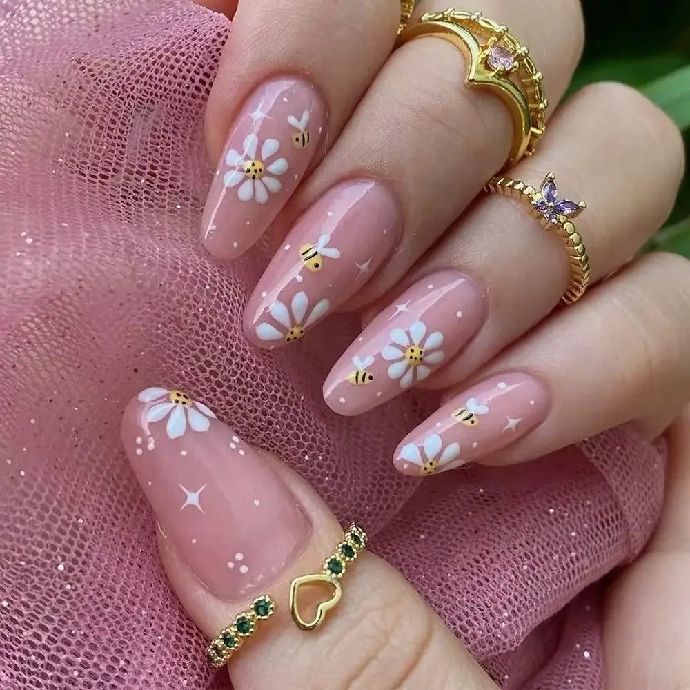 24 Long Almond False Nails French Simple Gradient Fake Nail Tips DIY Zpaxo JP3287