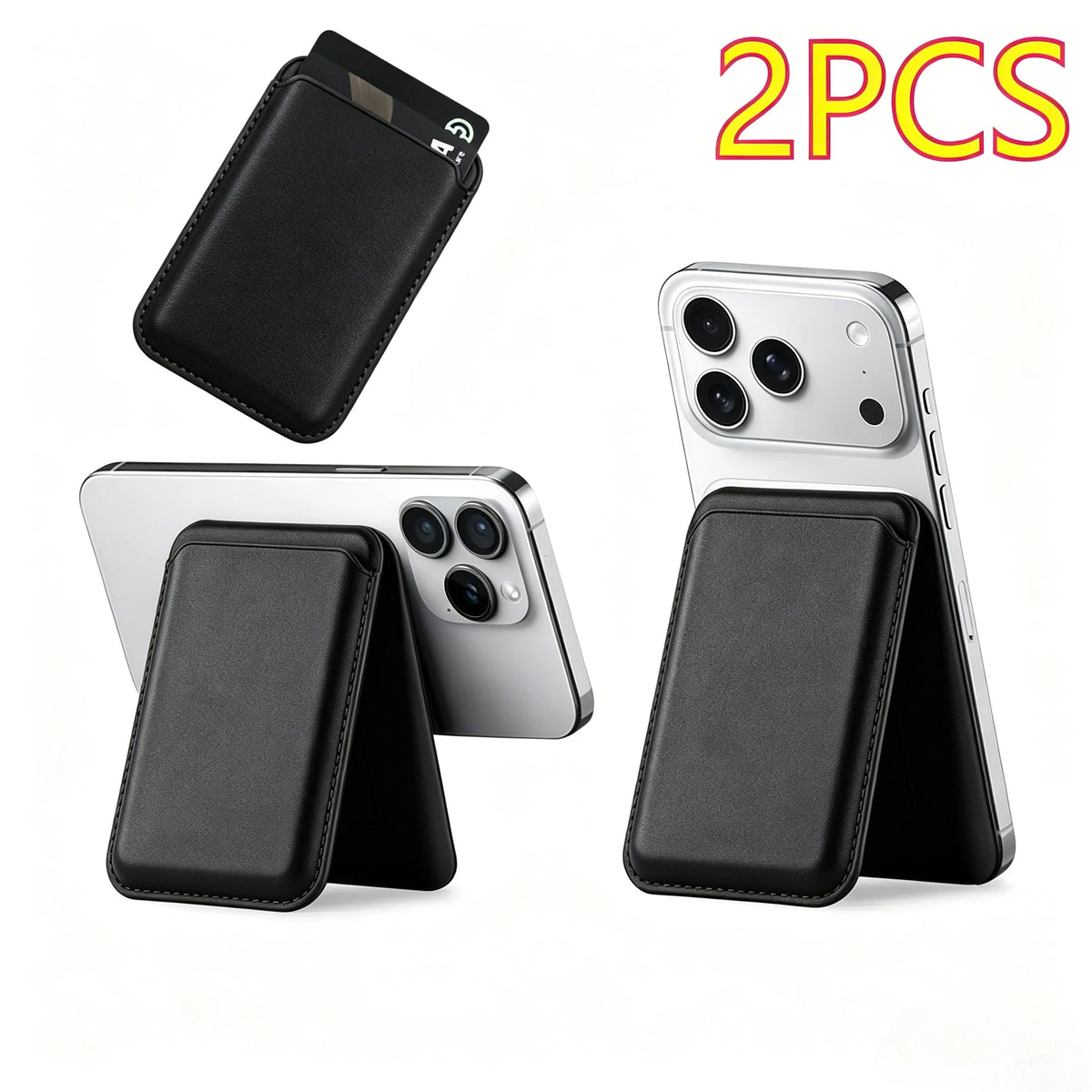 Card Wallet Holder Magnetic Phone Holder Protective Case 2 in 1 Detachable Magnetic Leather Wallet Cover Cards Holder Pocket Zpaxo Black-2pcs