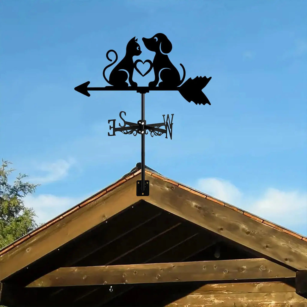 Dog & Cat Silhouette Metal Weathervane | Wind Direction Indicator Garden Weathervane Zpaxo Default Title