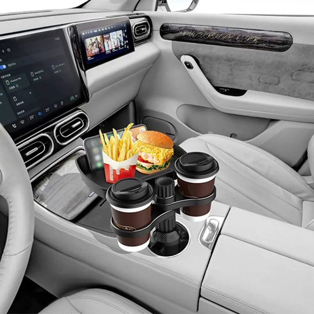 360° Rotation Cup Holder Food Trays Adjustable Base Dual Cup Holder Car Food Storage Rack Easy To Install Detachable Design Zpaxo