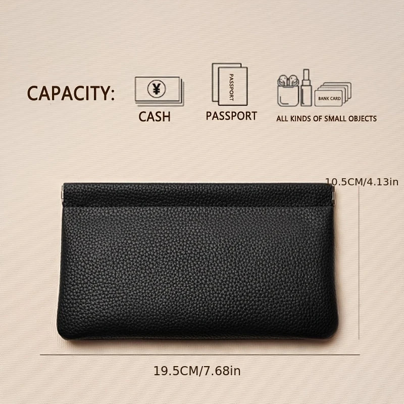 Automatic Sealing Vintage Wallet PU Leather Long Billfold Coin Pocket