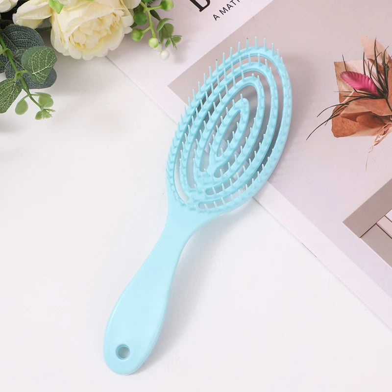 Hair Massage Comb Bristle Plastic Hairbrush Curly Detangle Hollow Hair Brush for Salon Hairdressing Tools Zpaxo Light green
