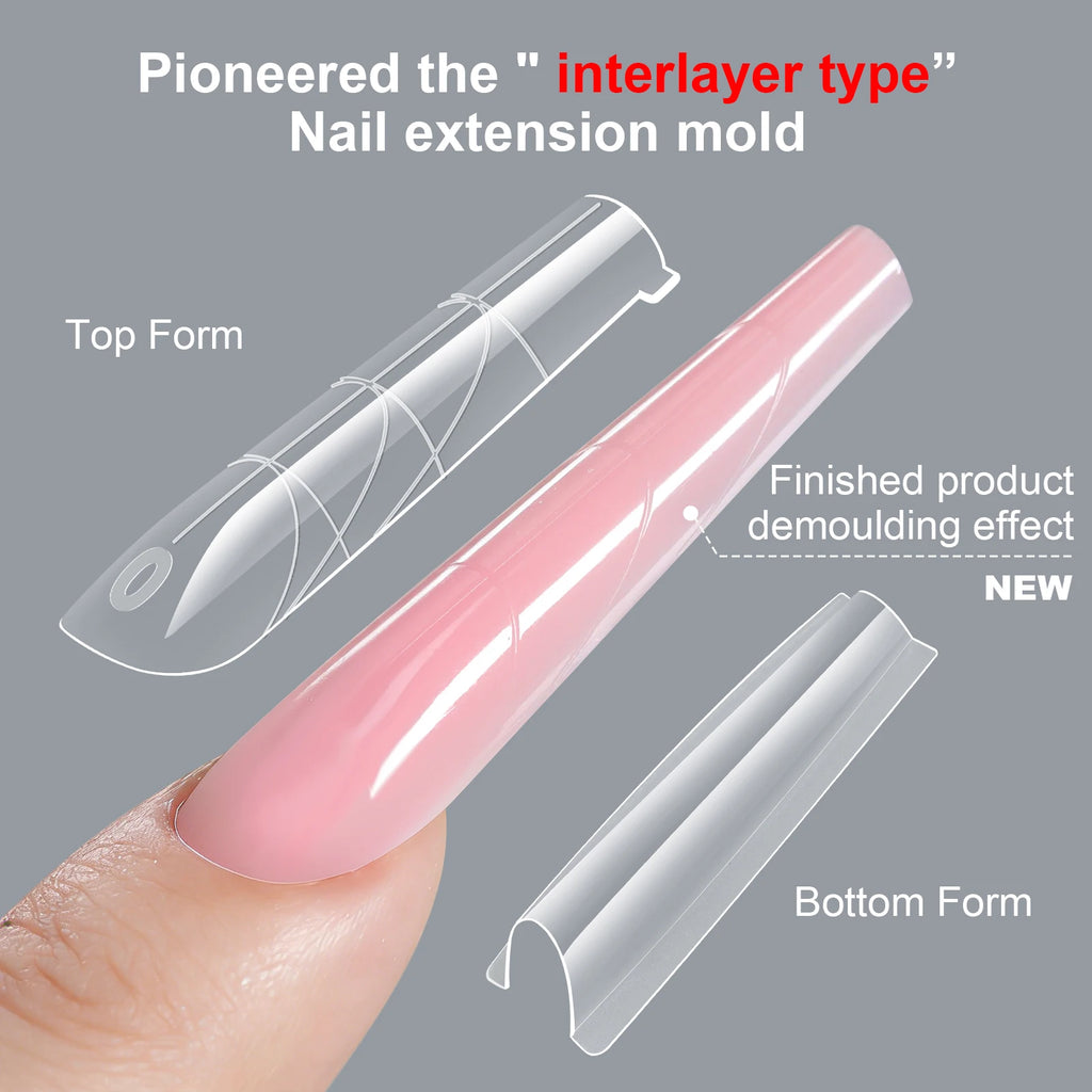 256Pcs/Box Nail Sandwich Dual Form Nail Tips Quickly Building Gel Form Nail System Full Cover Tips Nail Extension Form Zpaxo