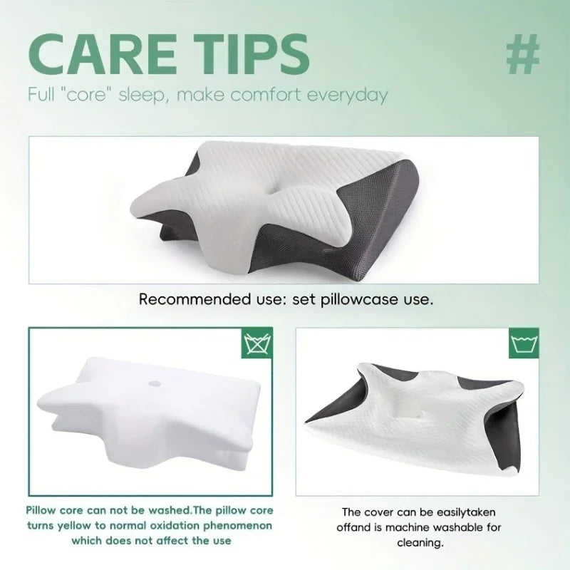 2 in 1 Contoured Ergonomic Neck Pillow - New Horn Design for Side/Back/Stomach Sleepers, Shoulder Relaxation & Soft Firm Support Zpaxo