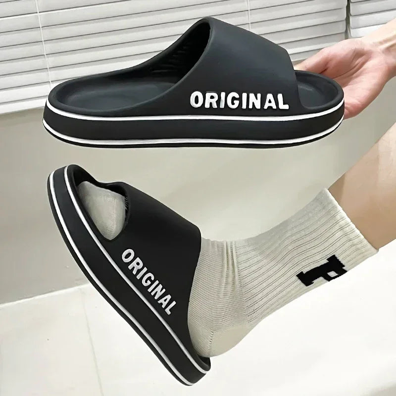 Summer Women Man Solid Letter Mens Slippers Shoe Woman Thick Sole